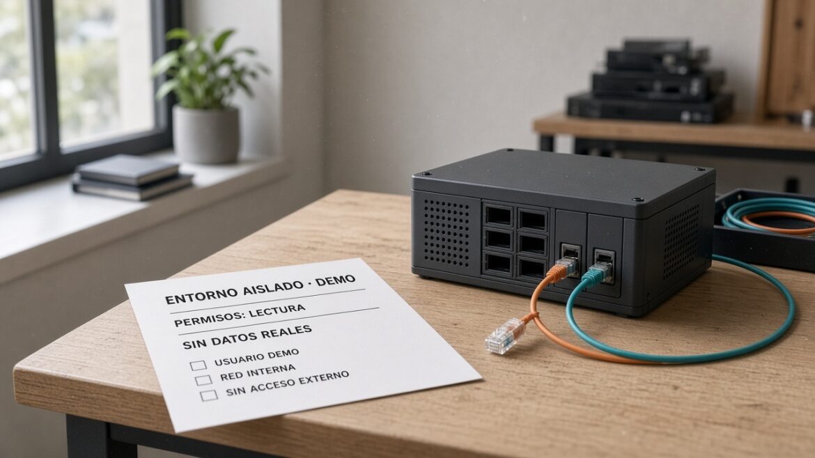 Entorno demo aislado con checklist de permisos y cableado de red