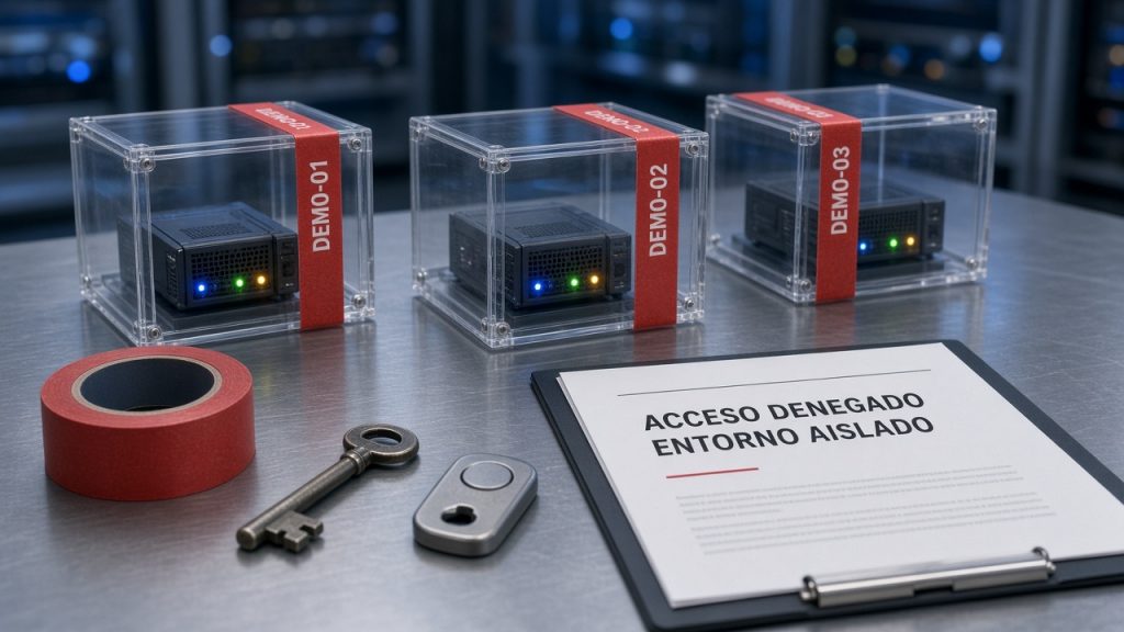 Cajas selladas de entorno aislado con etiquetas demo ACCESO DENEGADO